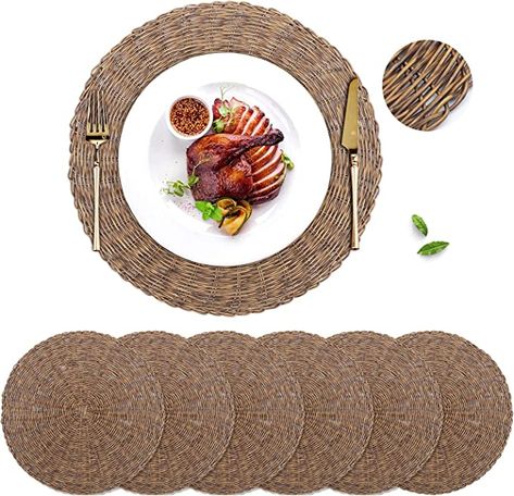 Amazon.com: GFWARE Woven Placemat Round 15in Brown Set of 6 Natrural Wicker Charger Heat Resistant Rattan Place Mat Thick Rustic Hand-Braided for Kitchen Dining Table Wedding Restaurant Farmhouse Decoration : Home & Kitchen Dining Wedding, Woven Placemat, Wedding Restaurant, Decorative Placemats, Spring Table Decor, Circle Table, Festive Dinner, Plate Mat, Fabric Placemats