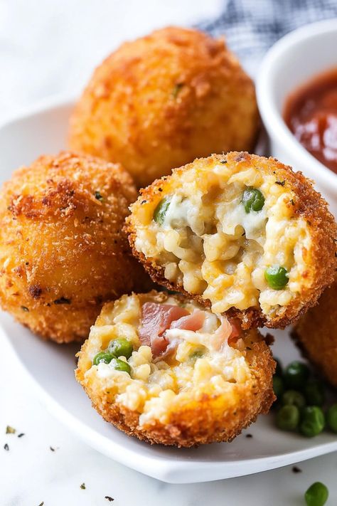 Arancini - Insanely Good Arancini Recipe Italian, Arancini Rice Balls, Arancini Recipe, Italian Appetizer, Savory Rice, Italian Appetizers, Melty Cheese, Pasta Soup, Homemade Cake Recipes