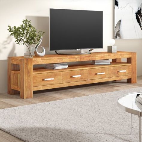 Granger TV Stand for TVs up to 77" Natur Pur Tv Wooden Stand, Tv Stand Wood Modern, Wooden Tv Table Ideas, Wooden Tv Stand Ideas For Living Room, Simple Tv Stand Design, Simple Tv Stand Ideas, Wooden Tv Stand Designs, Tv Over Mantle, Wooden Tv Unit Design