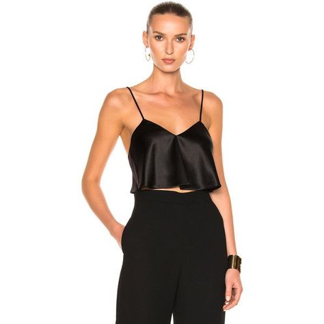 7bb060764a818184ebb1cc0d43d382aadesc50881311ri Silk Crop Top Outfit, Crop Top Elegante, Satin Top Outfit, Crop Top Satin, Black Satin Top, Silk Crop Top, Satin Cami Top, Satin Crop Top, Cropped Camisole