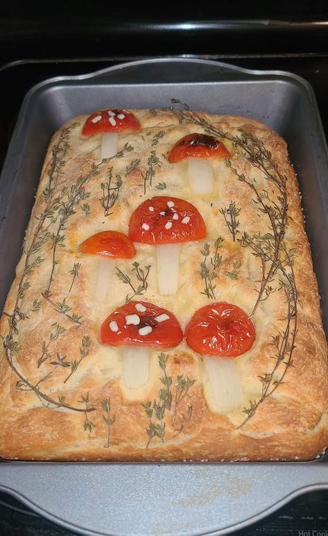 Garden Focaccia, Fairytale Food, Mushroom Tea, Bread Shaping, Bread Art, Focaccia Bread, Food Forest, Picnic Food, Woodland Garden