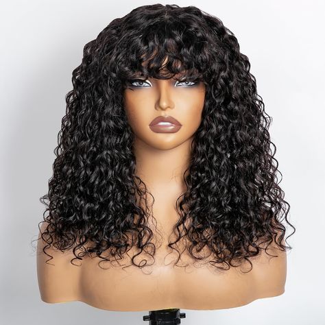 PRICES MAY VARY. 【Curly Wig Material 】100% Real Human Hair Glueless Wigs Water Wave Wigs with Bangs for Women.This curly wigs human hair gives hair a thick, pretty,natural look.The water wave hair is fluffy and bouncy with long-lasting curls. Can be Straightened, Dyed, Bleached and Restyled as you own hair. 【4x2 HD Lace】Upgraded 4x2 Transparent HD Lace Human Hair Wigs with Bangs.This bang wig human hair has a realistic scalp effect and is paired with real human hair for a more natural look.Breat Water Wave Wigs, Curly Wigs With Bangs, Bang Wig, Curly Bob Wig, Curly Wig With Bangs, Wigs Curly, Lasting Curls, Bob Wig With Bangs, Wig Material