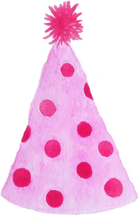 Party Hat Drawing, Birthday Hat Png, Watercolor Party, Polka Dot Party, Birthday Scrapbook, Watercolor Birthday, Birthday Clipart, Birthday Party Hats, Birthday Stickers