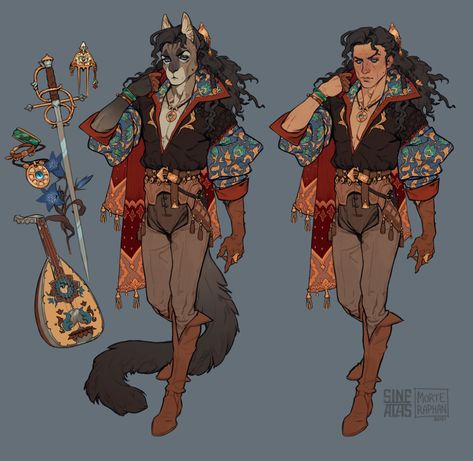 Wandering Bard - OPEN by morteraphan on DeviantArt Rock Bard Dnd, Bard Clothes Dnd Male, Trifling Bard, Dnd Clothing Design Bard, Dnd Bard Instruments, Dnd Bard Design, D&d Bard Art, Bard Outfit Design, Bard Pose Reference Drawing