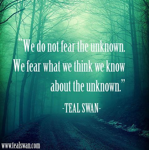 Wir haben keine Angst vor dem Unbekannten.  Wir fürchten,  was wir denken zu wissen über das Unbekannte. ... Tolerance Quotes, Swan Quotes, Unknown Quotes, Teal Swan, Fear Quotes, Fear Of The Unknown, A Course In Miracles, Hope Quotes, Do Not Fear