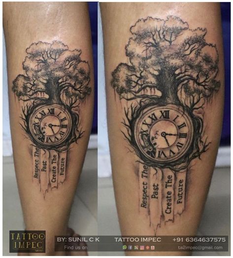 Family Tattoos Tree, Life Clock Tattoo, Tattoo Of Clock, Tree Of Life Hourglass Tattoo, Tree Of Life Clock Tattoo, Tree Of Life With Clock Tattoo, Tree With Clock Tattoo, Banyan Tree Tattoo Design, Family Tree Tattoo For Men Forearm