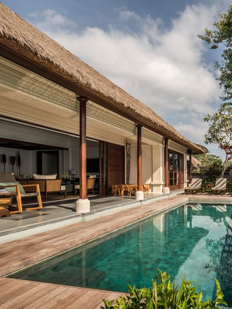 Luxury Villa Accommodation | Four Seasons Bali at Jimbaran Bay Bali Style Patio, Roof Pool, Bp House, Caribbean House, Villa Patio, Pool Pergola, Rectangular Swimming Pools, Bali Style Home, Resort Plan