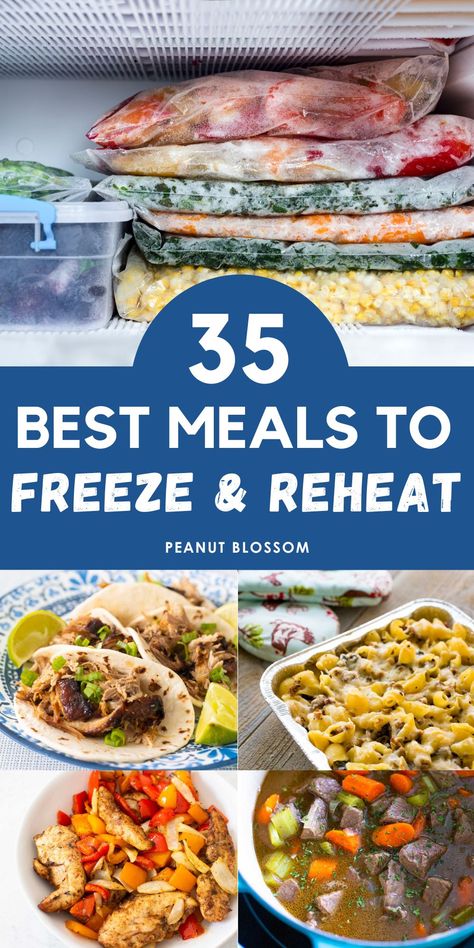 Stock up on these easy dinners for your freezer! These are the best meals to freeze and reheat later on a busy night. They make perfect meal train ideas for a family in need because they can be saved for another night when they'll be truly appreciated. Pioneer Woman Make Ahead Meals, Frozen Ready To Eat Meals, Easy Meals To Reheat In Microwave, Frozen Meal Ideas Dinners, Taste Of Home Freezer Meals, Frozen Meal Train Ideas, Freezer Meals To Reheat In Microwave, Freezer Meals Precooked, Meals To Take To Sick Friends