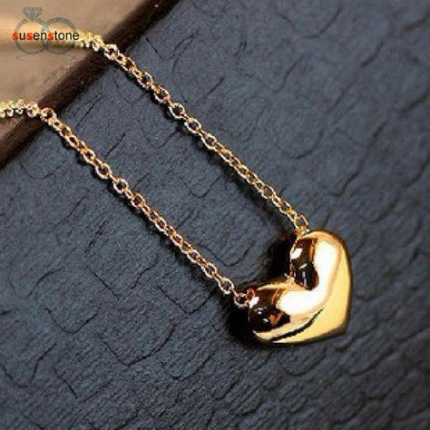 SUSENSTONE Fashion Jewelry Heart Pendant Choker Chunky Statement Bib Chain Gold Necklace