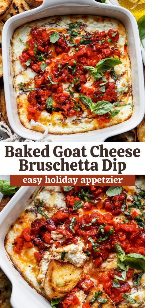 Goat Cheese Bruschetta, Bruschetta Dip, Cheese Bruschetta, Baked Goat Cheese, Goat Cheese Recipes, Läcker Mat, Party Food Appetizers, Casserole Dish, Yummy Appetizers