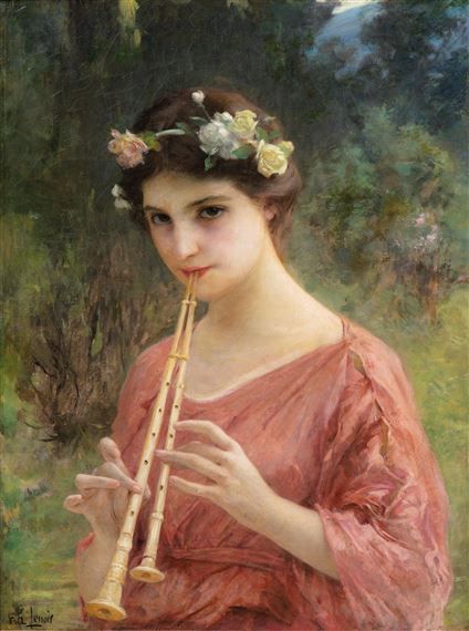 Artwork by Charles Amable Lenoir, A YOUNG WOMAN PLAYING AN AULOS (OR THE DOUBLE FLUTE), Made of Oil on canvas Charles Amable Lenoir, Greek Paintings, Instruments Art, Dante Gabriel Rossetti, Greek Women, L'art Du Portrait, John Everett Millais, Ancient Greek Art, John William Waterhouse