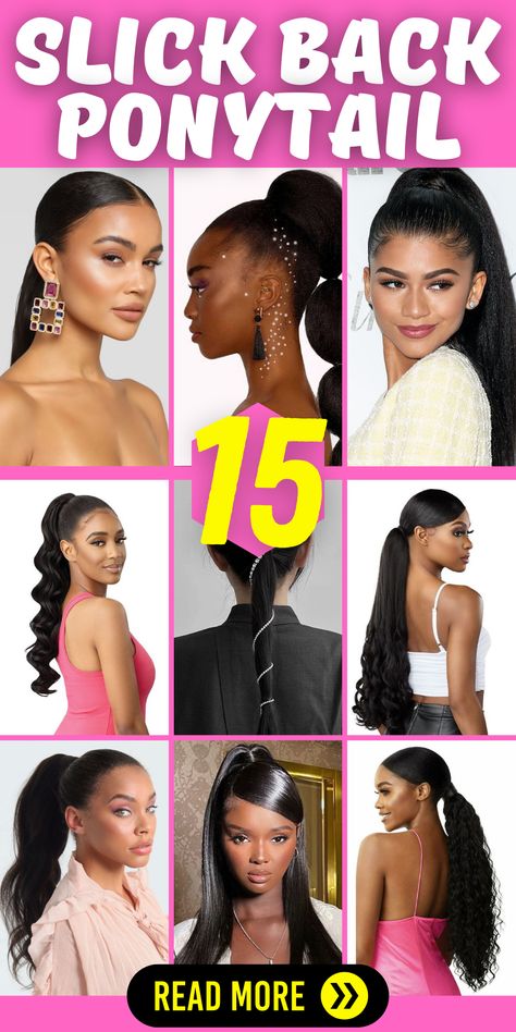 Look no further than the sleek and stylish slick back ponytail! Whether you have long, short, curly, or straight hair, this versatile hairstyle is perfect for various occasions. Show off your natural hair or straighten it for a sleek finish. The slick back ponytail is a favorite among black women, adding an elegant touch to any look. Find tutorials and inspiration for the perfect slick back ponytail on Pinterest and elevate your style to new heights. Sleek Curled Ponytail, Long Straight Ponytail Black Women, Sleek Back Ponytail Black Women, 3 Part Slick Back Ponytail, 3 Part Slick Back, Low Slick Back Ponytail, Slick Back Ponytail Black Women, Straightened Hairstyles For Black Hair, Pull Back Hairstyles