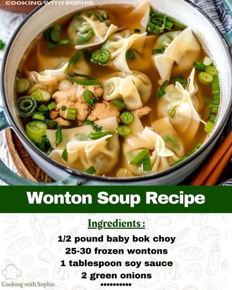 Wonton Soup Recipe

Ingredients
2... - Cooking with Sophie Savory Wonton Soup The Recipe Critic, Asian Wonton Soup, Simple Wonton Soup, Quick Wonton Soup, Easy 15 Minute Wonton Soup, Japanese Dumplings, Wonton Soup Recipe, Shiitake Mushrooms, Asian Soup