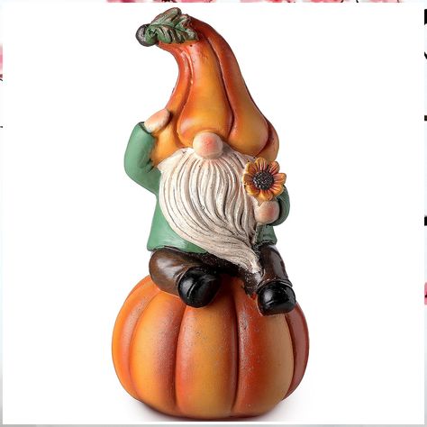 Jetec Fall Gnome Statue Fall Pumpkin Gnome White Beard Figurine Garden Autumn Resin Dwarf Elf Statue for Thanksgiving Halloween Outdoor Yard Decorations, 6.7 Inch High Pumpkin Gnome, Outdoor Fall Decor Ideas, Fall Garden Decor, Pumpkin Ornaments, Pumpkin Garden, Garden Gnomes Statue, Fall Gnome, Fairy Statues, Gnome Statues