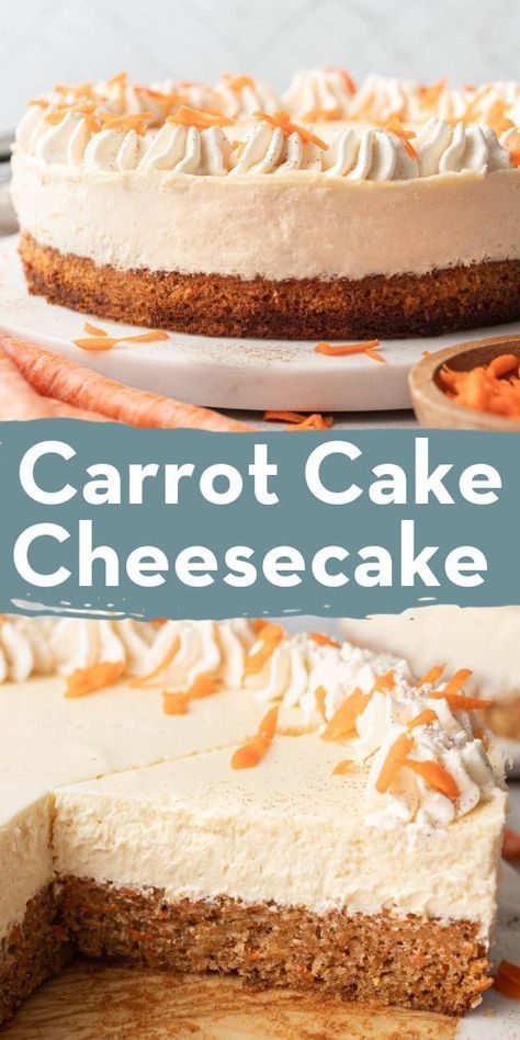 This homemade carrot cake cheesecake from Live Well Bake Often is here to sweeten your day! Imagine a layer of deliciously spiced carrot cake topped with creamy vanilla cheesecake. With every bite, you'll taste the perfect balance of warm spices and smooth cheesecake goodness. Whether you're celebrating a special occasion or just indulging in a sweet treat, this dessert is sure to put a smile on your face. Smooth Cheesecake, Carrot Cake Dessert, Carrot Cake Cheesecake Recipe, Spiced Carrot Cake, Tailgate Treats, Live Well Bake Often, The Best Carrot Cake, Homemade Carrot Cake, Carrot Spice Cake