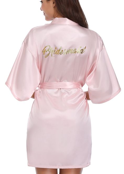 PRICES MAY VARY. 【BRIDE/ BRIDESMAID ROBE】Great quality and amazing drape! Perfect for getting ready day of the wedding, and everyday after that! And in script on the robe's back, it's perfect for the wedding party and as a gift for bridesmaid or brides! NOTE: A=Bride, B=Bridesmaid, C=Maid of Honor, D=Mother of the Bride, E=Mother of the Groom. 【SATIN WEDDING ROBE】These silky satin robes are flirty and adorable. The delicate shape and luscious material will make any morning feel special. Nothing Silk Bathrobe, Wedding Party Robes, Bridal Dressing Gown, Bridesmaid Kimono, Bridesmaid Satin, Silk Cardigan, Satin Kimono, Wedding Robe, Short Kimono