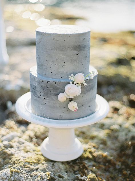 Destination Wedding Cake, Concrete Wedding Cake, Gray Wedding Cake, Concrete Wedding, Grey Wedding Theme, Sunrise Wedding, Exotic Wedding, Elegant Wedding Centerpiece, Beach Wedding Centerpieces