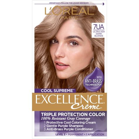 Ash Dark Blonde, Purple Conditioner, Grey Hair Coverage, Loreal Hair, Ash Hair Color, At Home Hair Color, Dyed Blonde Hair, Gorgeous Hair Color, Gray Coverage