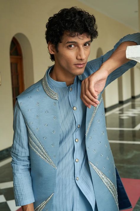 Blue Shrug, Kids Indian Wear, Ethereal Blue, Mens Indian Wear, Indian Groom Wear, Wedding Dresses Men Indian, Gents Kurta, Kurta Set For Men, Mens Kurta Designs