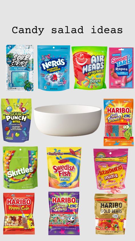 Candy salad ideas#candy #candysalad Snacks Chips And Candy, Candy Stash In Room, Candy Salad Bowl, Candy Salad Recipe, Candy Salad Ideas, Candy Saled, Candy Salad Tiktok, Candy Bowl Ideas, Chip Salad