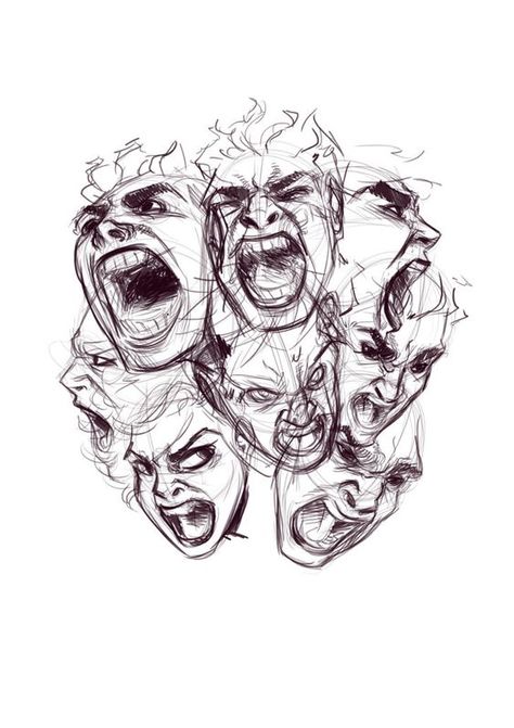 Screaming Drawing, Scream Art, Gcse Art Sketchbook, Creepy Drawings, Mask Drawing, Art Drawings Sketches Pencil, Dissociation, Drawing Expressions, Dark Art Drawings