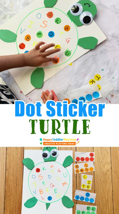 Dot Sticker Turtle: Easy Letter Matching Activity - Happy Toddler Playtime Preschool Sorting, Letter T Activities, Zoo Lessons, Mfw Kindergarten, Turtle Activities, Letter Matching Activities, Fish Activities, Turtle Crafts, Abc Activities