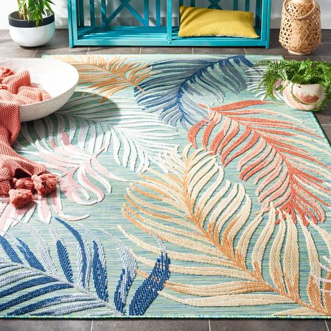 SAFAVIEH Cabana Emili Indoor/ Outdoor Waterproof Transitional Rug Motif Development, Botanical Rug, Deck Porch, Warm Decor, Tropical Resort, Living Room Flooring, Transitional Rugs, Beachcrest Home, Tropical Decor