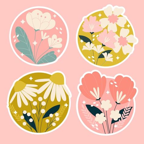 Plants Stickers, 달력 디자인, Rasy Koni, Posca Art, Nature Stickers, Flower Artwork, Vintage Floral Pattern, Vector Flowers, Lukisan Cat Air