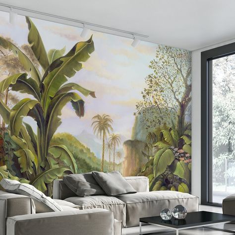 Artistic wallpaper inspired in nature. Non-woven wall mural in a standard size and also custom made mural. Find yourself amidst the seductively dash colours of the Enchanted Jungle Mural. This art wallpaper adds a signature finish to your decoration. Enchanted Jungle, Forest Homes, Jungle Mural, Garden Mural, Deco Jungle, Forest Mural, Jungle Wall, Artistic Wallpaper, Custom Murals