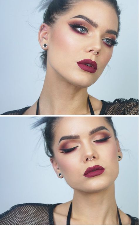 Resolution Make Up Designs, Cheap Makeup Brushes, Kajal Eyeliner, Linda Hallberg, Red Eyeshadow, Red Makeup, Beauty Make-up, Winged Liner, Trendy Makeup