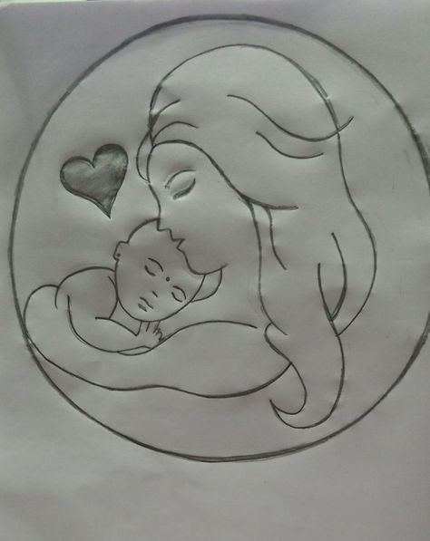 ❤️💝Mother Love❤️❣️💕💞💓 Mother With Baby Drawing, Cute Mothers Day Drawings Easy, Cute Things To Draw For Your Boyfriend Creative, Easy Drawing For Mother's Day, Aari Pencil Drawing, Mothers Day Sketch Drawings, Mother Day Painting Ideas, Mom Drawing Easy, Mothers Day Drawings Easy