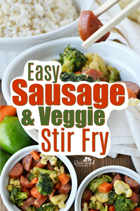 Sausage Stir Fry, Veggie Stir Fry Recipes, Homemade Stir Fry, Salmon Patties Recipe, Patties Recipe, Veggie Stir Fry, Pan Meals, Frozen Veggies, Stir Fry Recipes