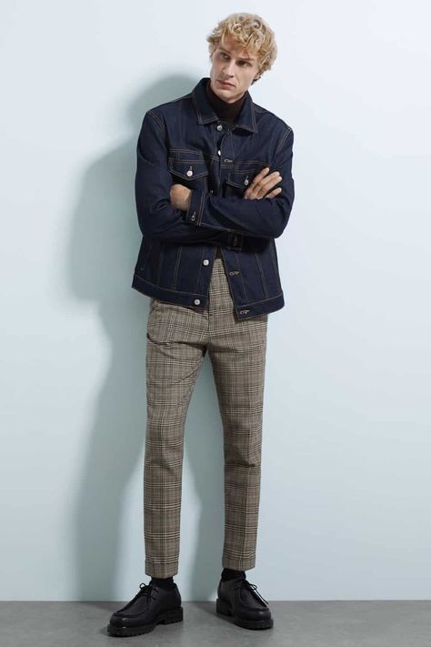 Men's Plaid Pants Outfit Inspiration: How To Wear Them In 2024 Mens Check Trousers Outfit, Brown Plaid Pants Outfit Men, Men’s Plaid Pants Outfit, Plaid Pants Men Outfit Street Styles, Checked Pants Outfit Men, Plaid Trousers Outfit Men, Mens Denim Jacket Outfit Street Styles, Plaid Jacket Outfit Men, Check Pants Outfit Men