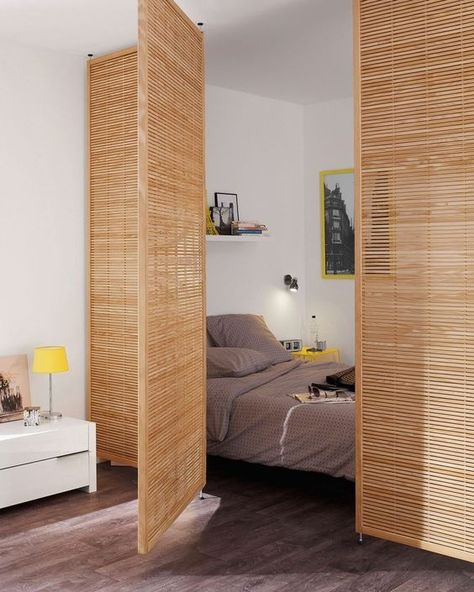 How To Create A Bedroom Inside A Tiny Studio Apartment? - Decoholic Tiny Studio Apartments, Foldable Furniture, Office Aesthetic, Home Office Layout, Studio Apartment Divider, Interior Design Kitchen Small, Diy Room Divider, Folding Door, Pallet Furniture Living Room