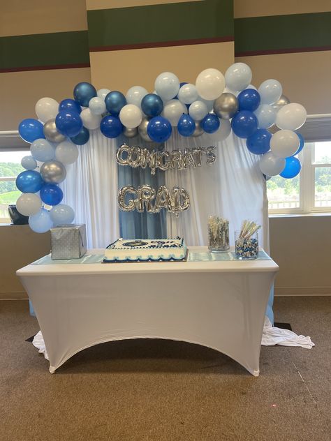 Blue White Graduation Party Ideas, Light Blue And White Graduation Party Ideas, Baby Blue Graduation Party, Graduation Party Ideas Blue And White, Blue Graduation Party Ideas, Light Blue Grad Party, Graduation Party Ideas Blue, Blue And White Grad Party, Blue And White Graduation Party Ideas