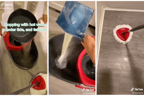 Mopping Floors Solution With Tide, Mop Solution, Tide Powder, Mopping Laminate Floors, Diy Floor Cleaner, Mop Wood Floors, How To Clean Laminate Flooring, Tide Detergent, Dishwasher Pods