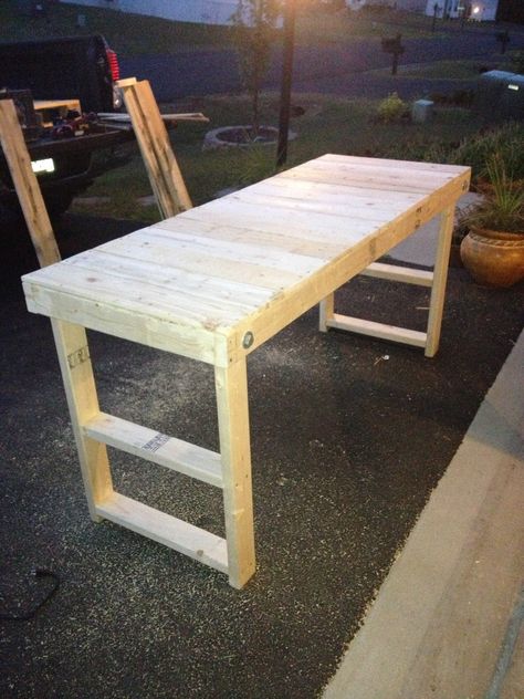 First post!I was shopping around Home Depot when I came across a workbench they sell. It had a folding design and was basically 2x4's, one 2x6, and an MDF top. It... Table Palette, Folding Workbench, Diy Workbench, Workbench Plans, Woodworking Workbench, Easy Cheap, Diy Holz, Woodworking Bench, Into The Woods