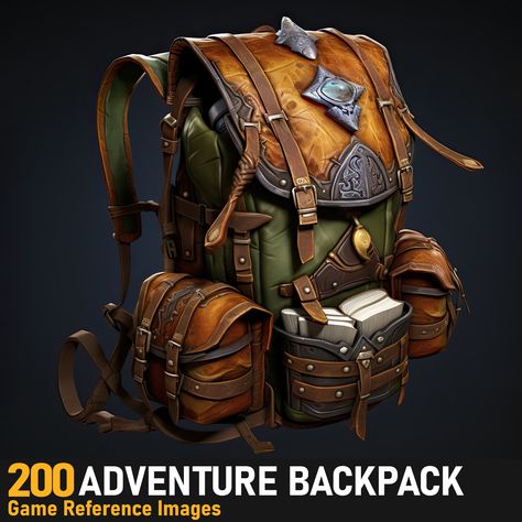 Adventure Backpack Drawing, Dnd Backpack, Dungeon Environment, Fantasy Backpack, Steampunk Backpack, Environment References, Backpack Drawing, Fantasy Map Making, Inktober 2024