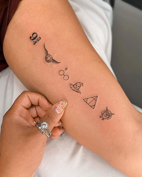 Minimalist Harry Potter Tattoo 1 Of 3 Tattoo, Tattoo Of Harry Potter, Harry Potter Tattoos Behind Ear, Harry Potter Mini Tattoo Ideas, Harry Potter Temporary Tattoos, Harry Potter Book Tattoos Small, Harry Potter Ear Tattoo, Harry Potter Leg Tattoos Women, Dreaming Of You Tattoo