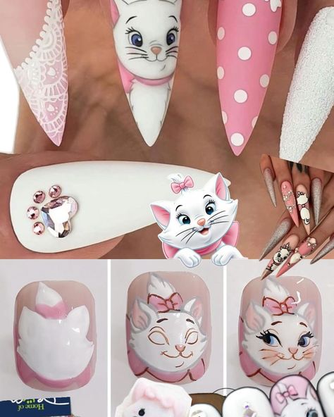 The Nail Art Collective: Movie Week I chose Aristocats for my very own Marie! The characters took the longest and I ended up sketching them before painting which I did not do with my last character set. I included my inspo collage as well at the end. 🎀 Price $65 • • • • #aristocatsmarie #aristocats #disney #disneynails #handpaintednailart #handpaintednails #nails #manicure #gelxnails #nailart #naildesign #nailsofinstagram #nailsnailsnails #disneyland #disneyworld #disneyfashion #marienails Pluto Nails Disney, Nails Inspired By Movies, Nail Art Characters, Nail Art Cartoon, Nail Art Dessin, Nail Cartoon, Character Nail Art, Inspo Collage, Cat Nail Designs