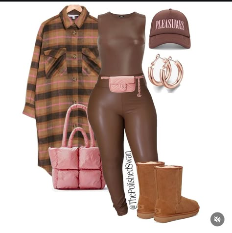 Brown Outfits For Brunch, Pink And Brown Fall Outfits, Pink And Brown Outfit Black Women, Outfit Ideas For The Fair, Game Day Outfits For Women, Brown Outfits For Black Women, Pink And Brown Outfit, State Fair Outfits, Swan Outfit