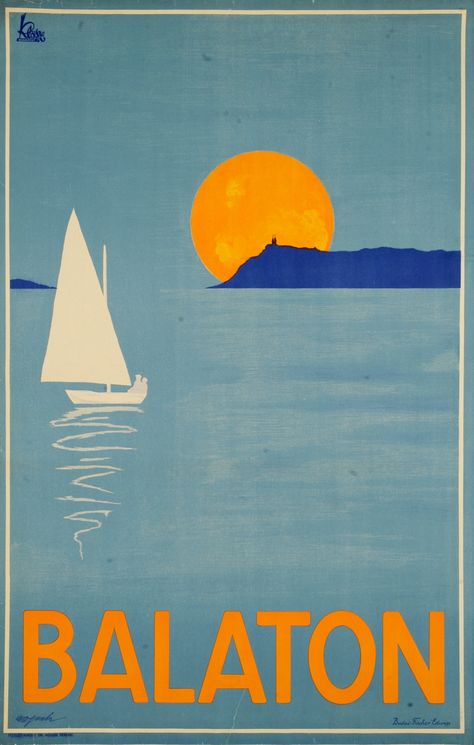 A travel poster for Lake Balaton in Hungary Sailing Art Illustration, Art Deco Vintage Posters, Therapist Website, Lake Balaton, Sailing Art, Sailboat Art, Room Deco, Art Deco Posters, Going Green