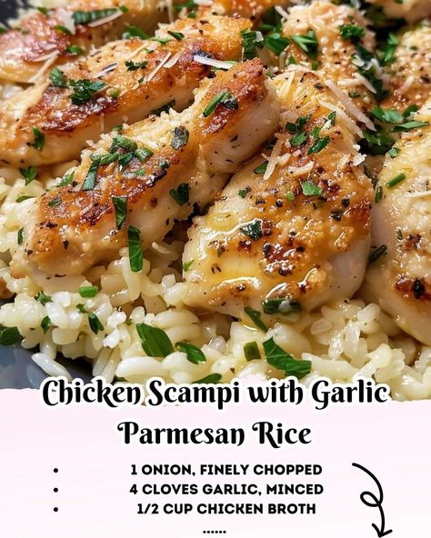 Garlic Parmesan Rice, Parmesan Rice, Chicken Scampi, Easy Skillet Meals, Weight Watchers Chicken, Rice Chicken, Hearty Chicken, Easy Skillet, Tender Chicken