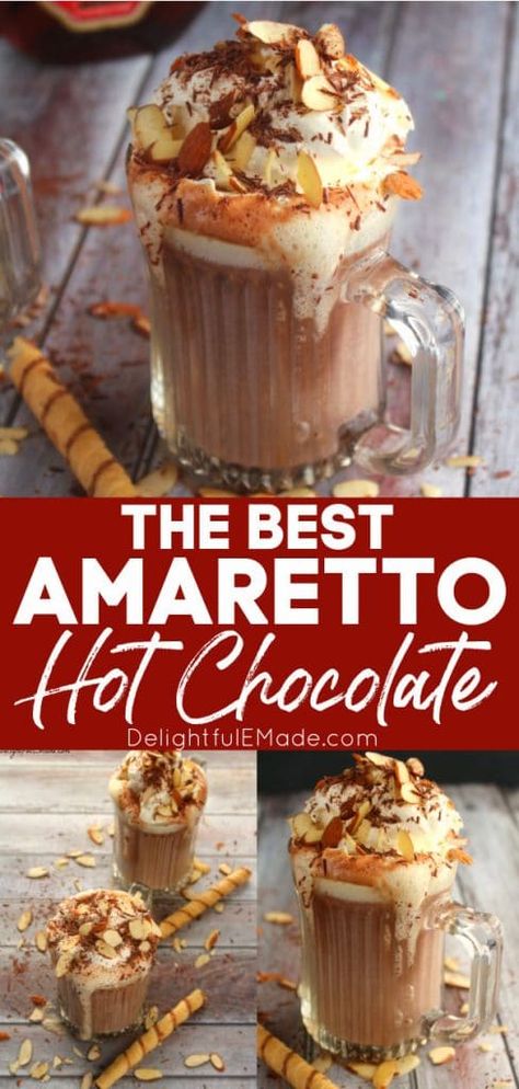 Amaretto Recipes, Hot Chocolate Spiked, Amaretto Liquor, Amaretto Drinks Recipes, Alcoholic Hot Chocolate, Spiked Hot Chocolate Recipe, Amaretto Drinks, Amaretto Recipe, Alcohol Chocolate