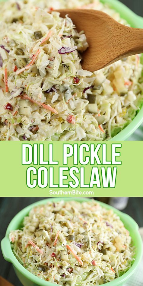 If you're a pickle lover, you're going to love this quick and easy recipe for Dill Pickle Coleslaw! It's the perfect blend of tangy and tart and is a great side for your next bbq or cookout! Dill Pickle Coleslaw, Pickle Coleslaw, Coleslaw Recipe Easy, Coleslaw Salad, Pickle Lover, Reflux Diet, Acid Reflux Diet, Slaw Recipes, Coleslaw Recipe