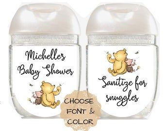 Baby Shower Hand Sanitizer, Winnie The Pooh Baby Shower, Baby Shower Labels, Classic Winnie The Pooh, Baby Shower Tags, Baby Event, Baby Shower Crafts, Pooh Baby, Baby Shower Stickers