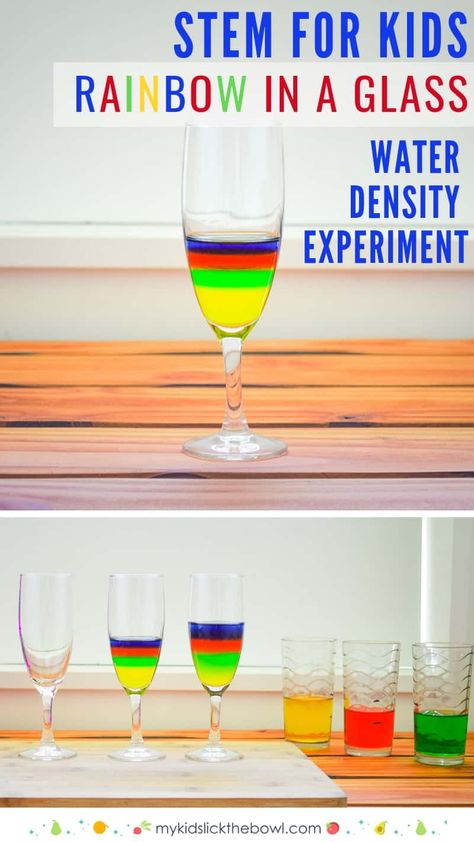 Colour Experiments For Kids, Science Experiments For Kindergarten, Water Density Experiment, Water Experiments For Kids, Density Experiment, Edible Science, Prek Science, Water Science Experiments, Rainbow Experiment