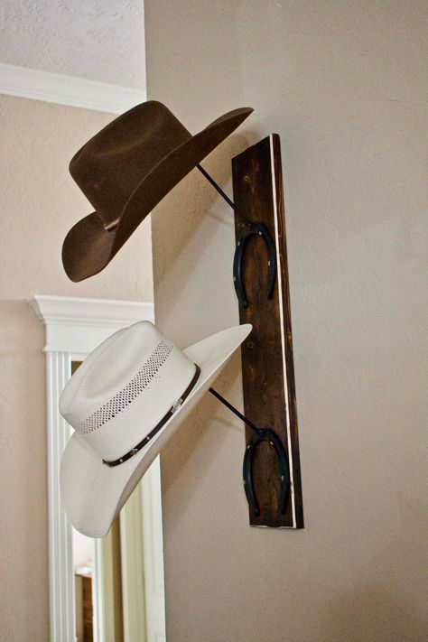 Cowboy Hat Storage Ideas, Cowboy Hat Display, Cowboy Hat Storage, Cowboy Hat Holder, Cowboy Boot Crafts, Diy Hat Rack, Ranch Gifts, Cowboy Hat Rack, Cowboy Accessories