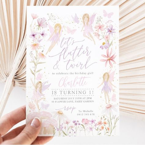 Fairy 1st Birthday Party Flutter and Twirl for $3.08 - Birthday Invitations Fairy 1st Birthday, Fairy Invitations, Birthday Fairy, Baby Shower Boho, 2nd Birthday Invitations, Baby Shower Invitaciones, Girl 2nd Birthday, Garden Birthday, Fairy Birthday