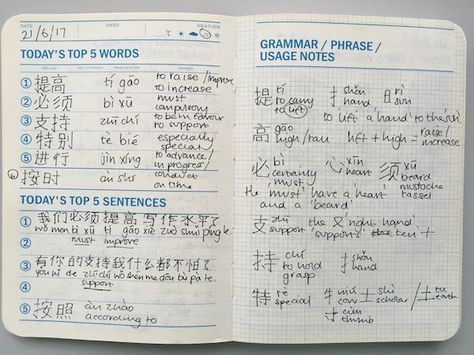 Learning A New Language Notebook, Learn Language Notebook, Language Note Taking Ideas, Chinese Study Planner, Language Journal Korean, Language Learning Notebook Ideas Korean, Foreign Language Learning Notebook, Language Notebook Layout, Bujo Language Learning